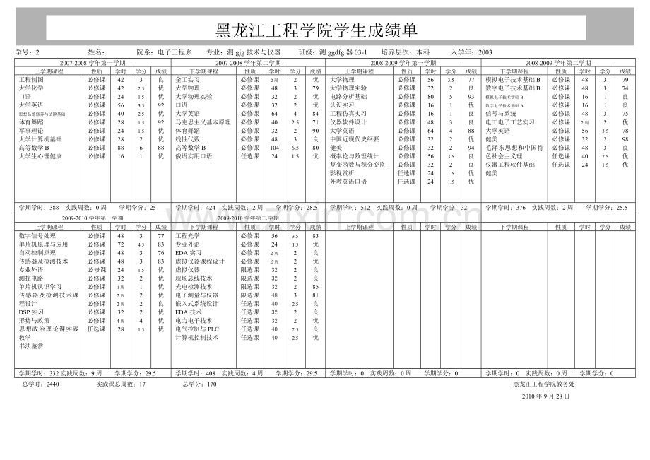 黑工程--成绩--模板-证书-黑龙江工程学院.doc_第1页