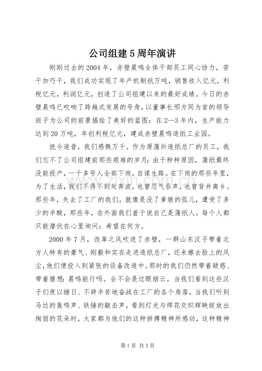 公司组建5周年演讲.docx_第1页