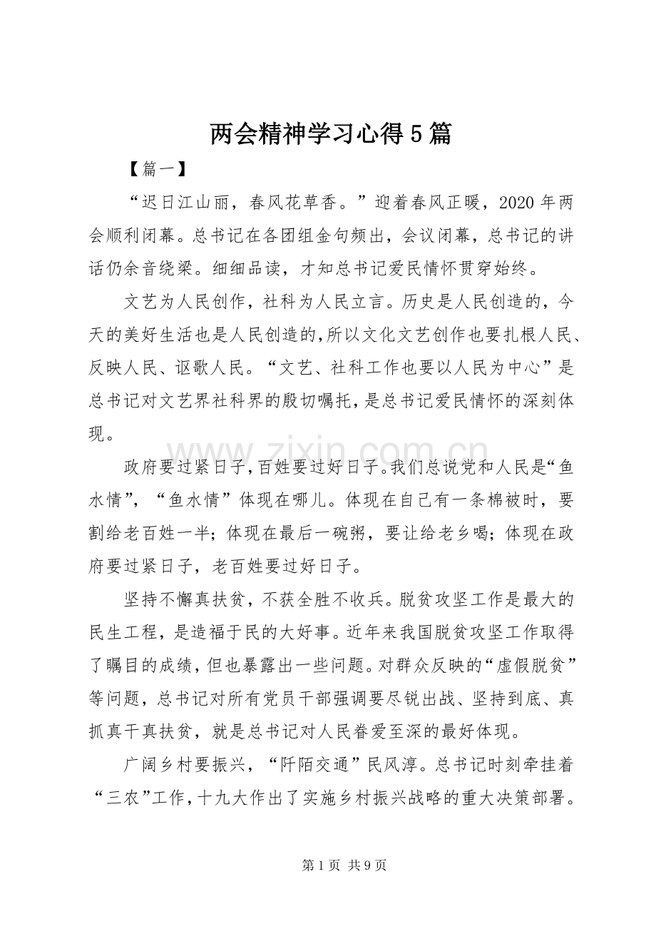 两会精神学习心得5篇.docx_第1页