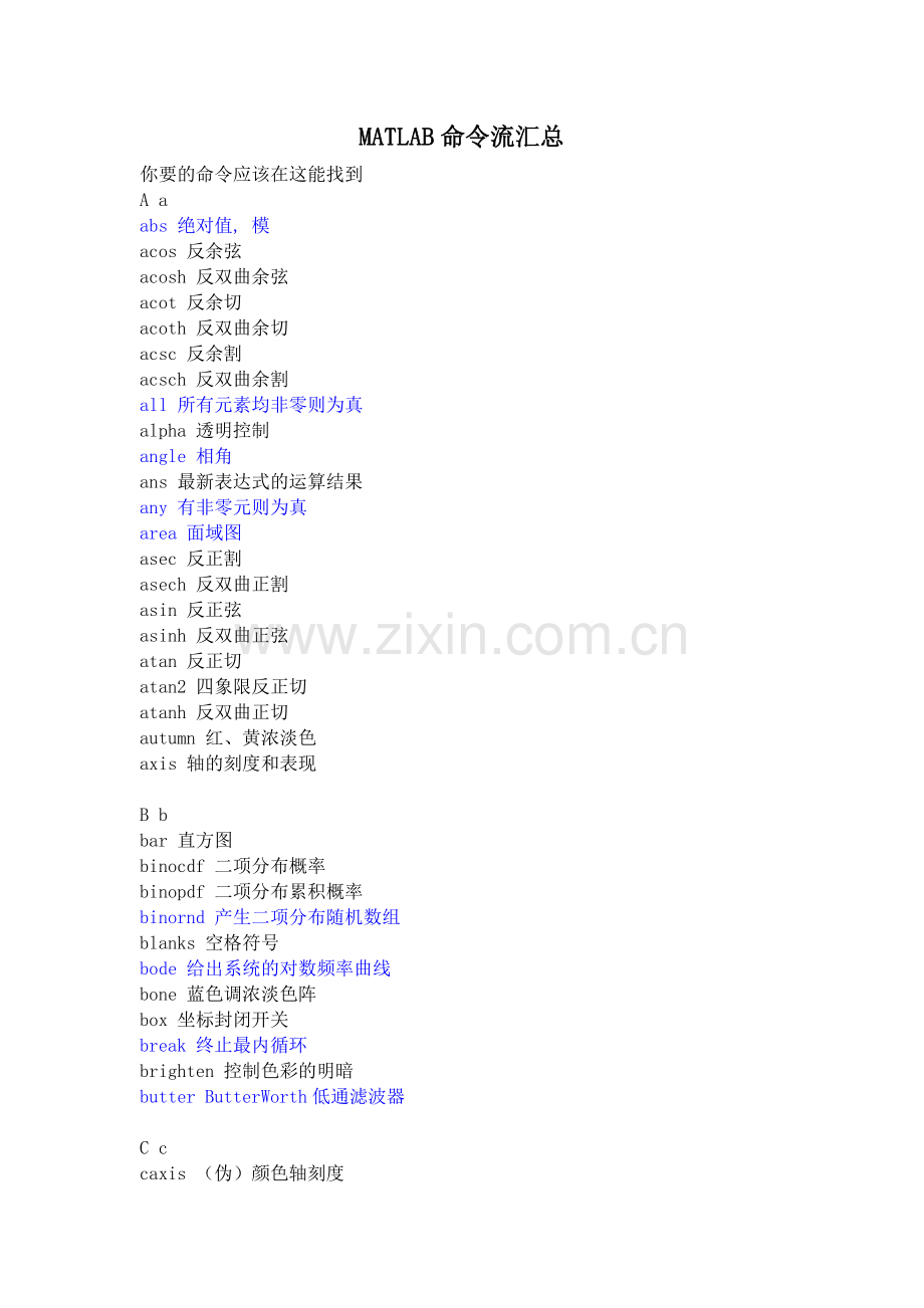matlab命令流(比较全).doc_第1页
