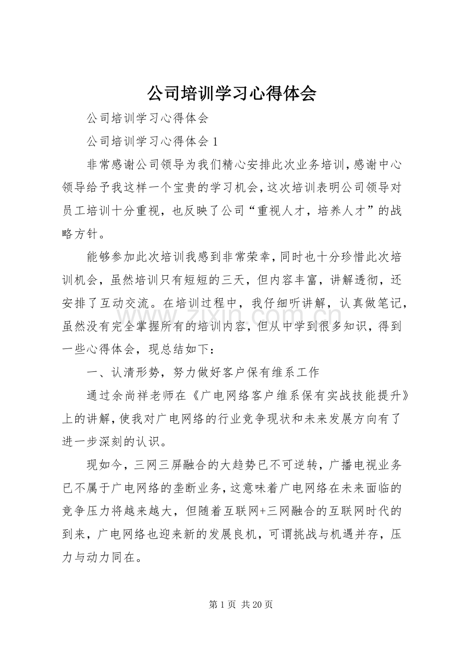 公司培训学习心得体会.docx_第1页