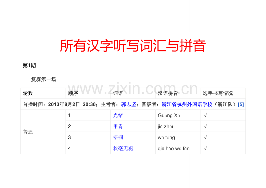 所有汉字听写词汇与拼音.doc_第1页