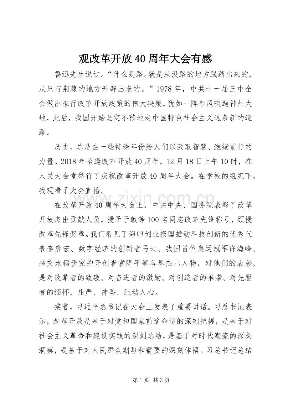 观改革开放40周年大会有感.docx_第1页