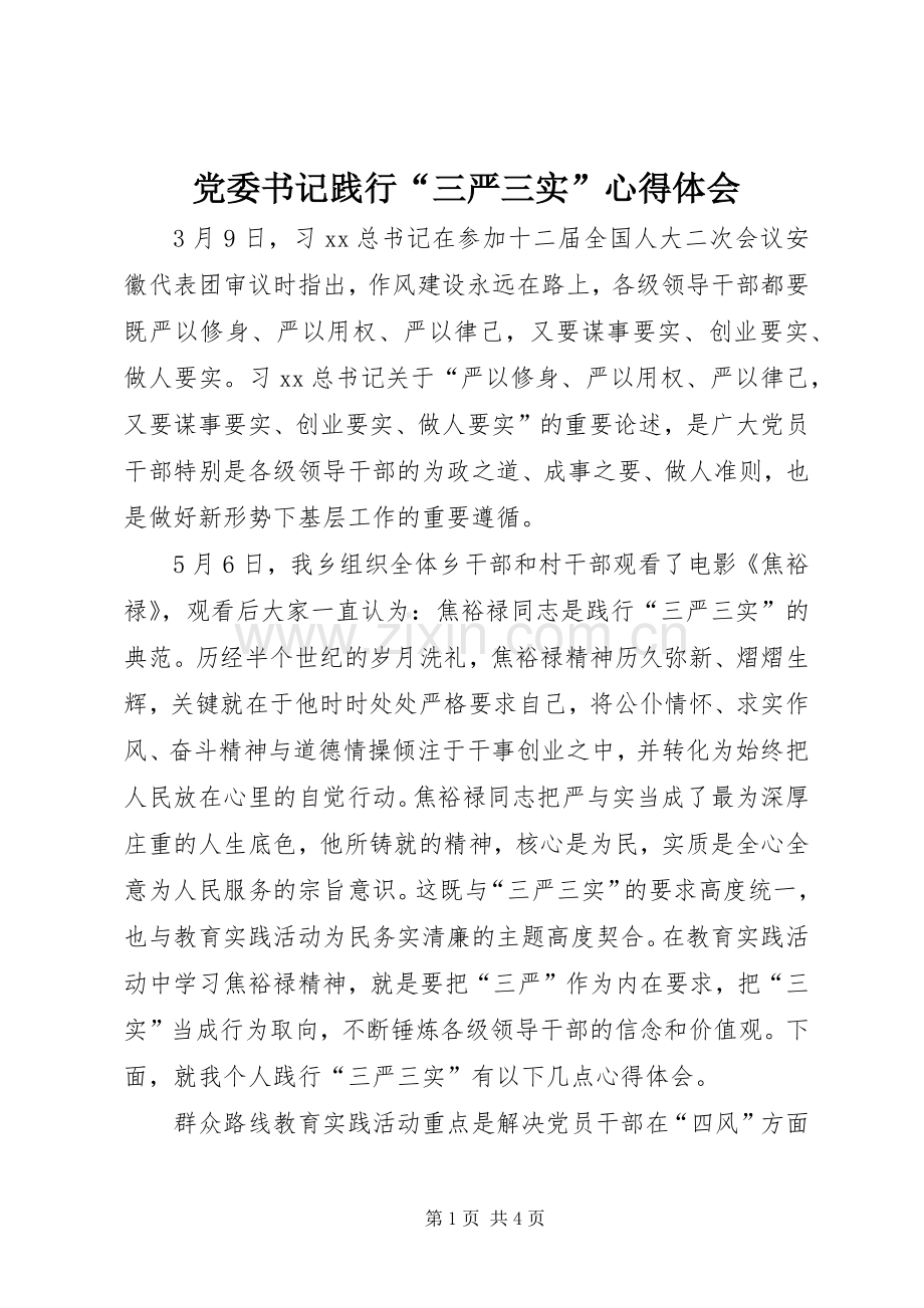 党委书记践行“三严三实”心得体会.docx_第1页