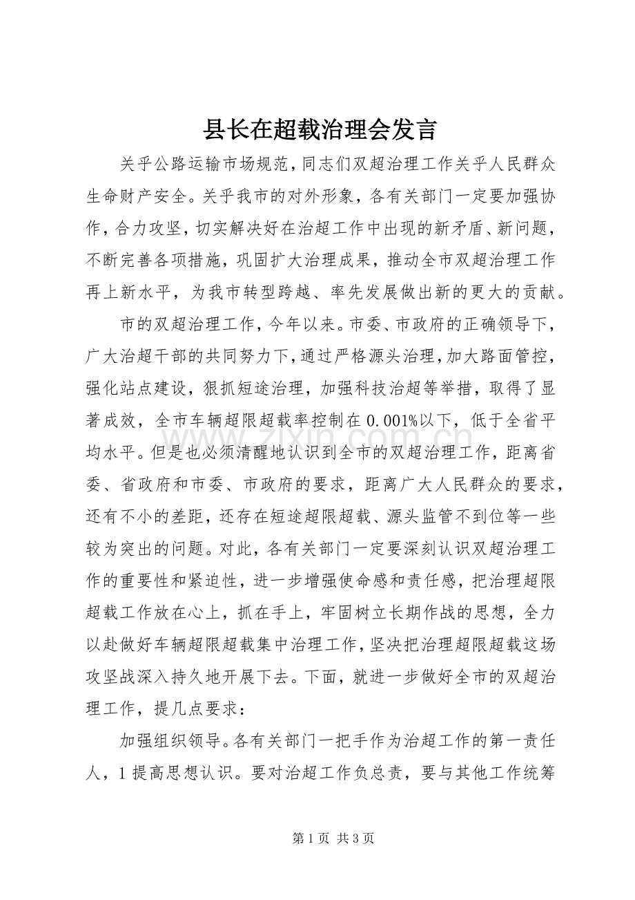 县长在超载治理会发言.docx_第1页