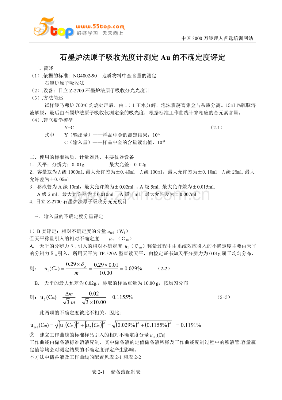 石墨炉法原子吸收光度计测定Au的不确定度评定.doc_第1页
