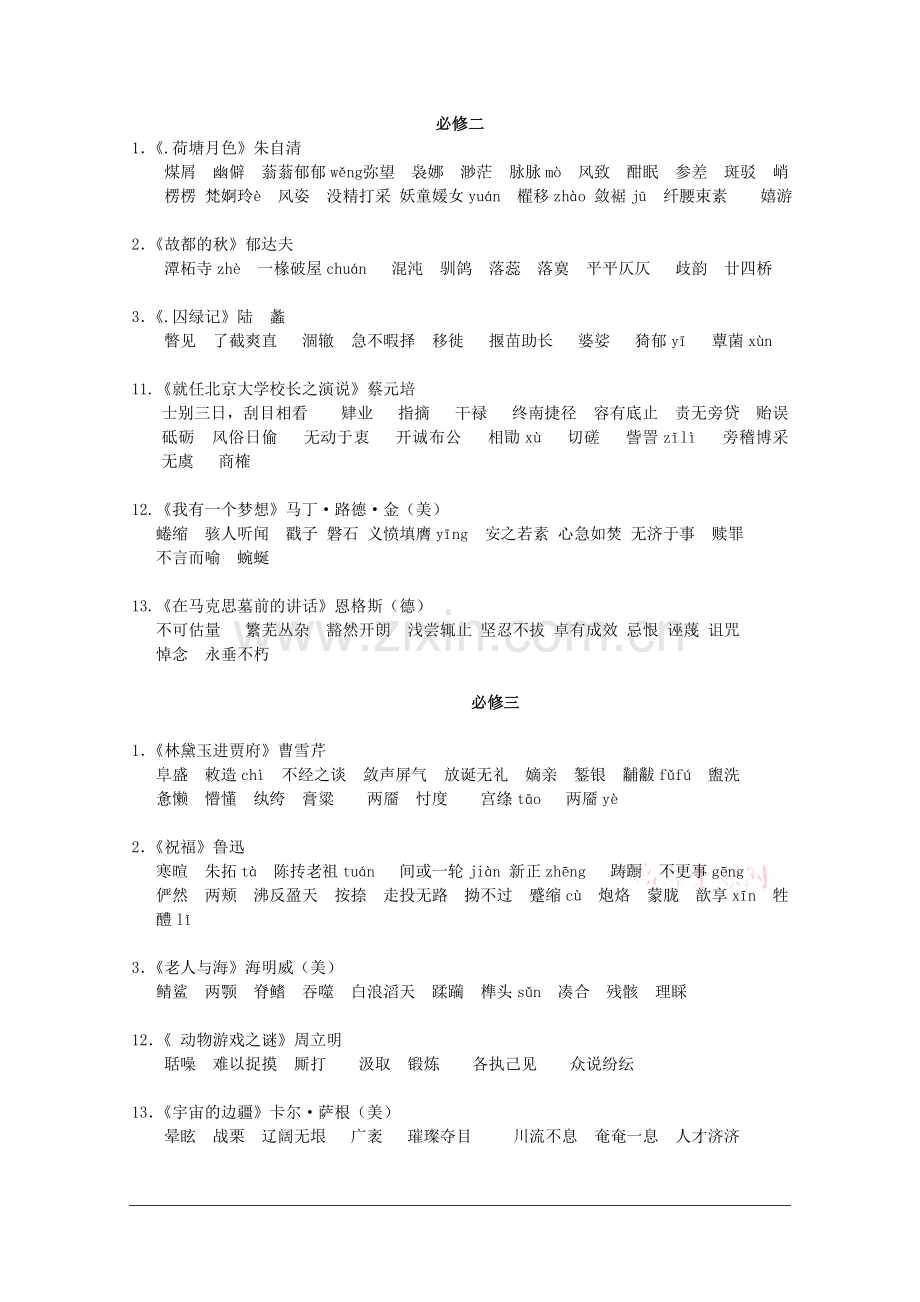 高中语文学业水平考试必修模块词语总汇.doc_第2页