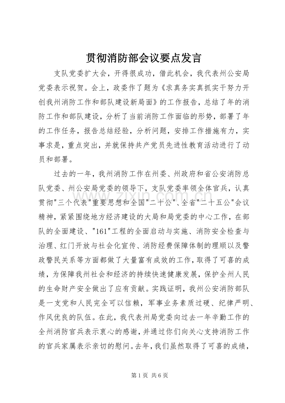 贯彻消防部会议要点发言.docx_第1页