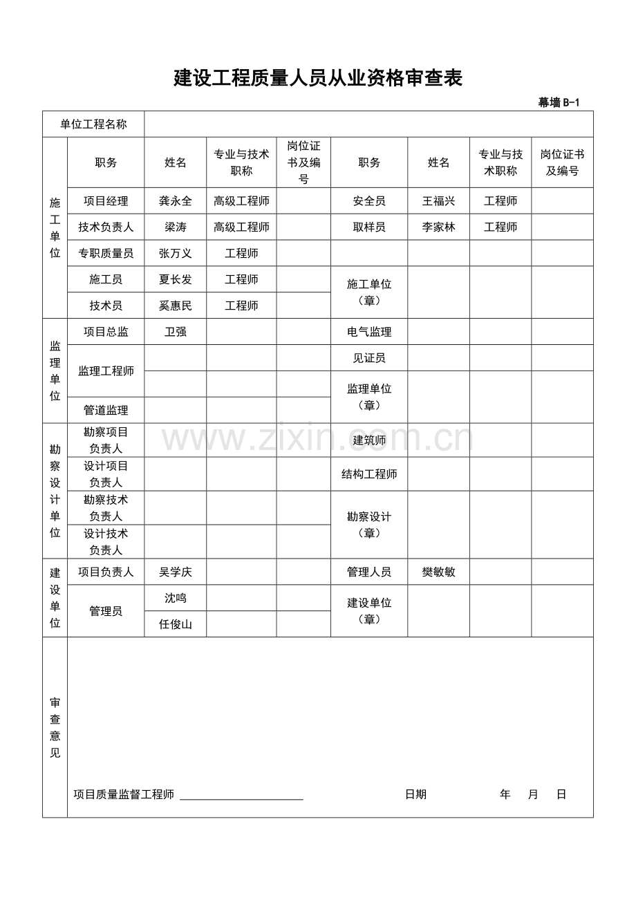 建设工程质量人员从业资格审查表.doc_第1页