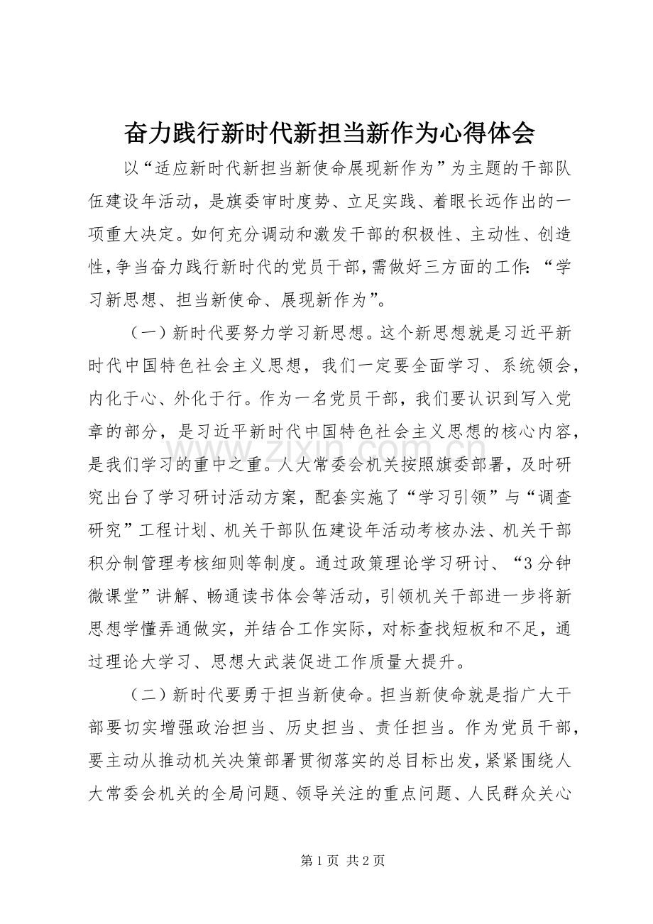 奋力践行新时代新担当新作为心得体会.docx_第1页