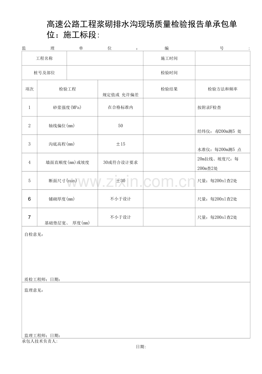 高速公路工程浆砌排水沟现场质量检验报告单.docx_第1页