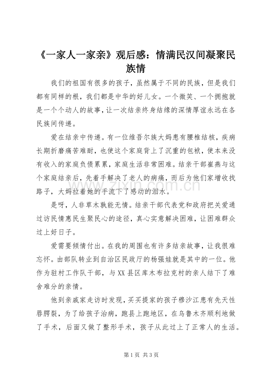 《一家人一家亲》观后感：情满民汉间凝聚民族情.docx_第1页