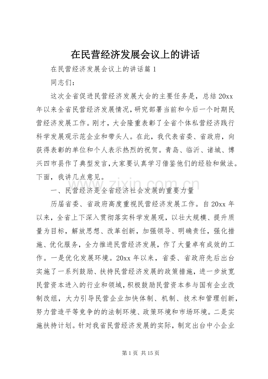 在民营经济发展会议上的讲话.docx_第1页
