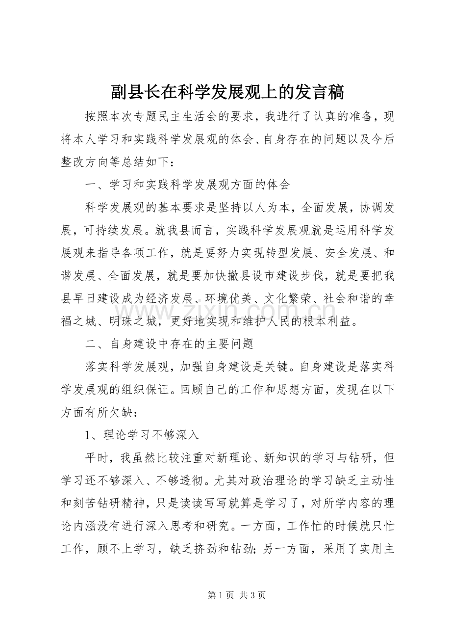 副县长在科学发展观上的发言稿.docx_第1页