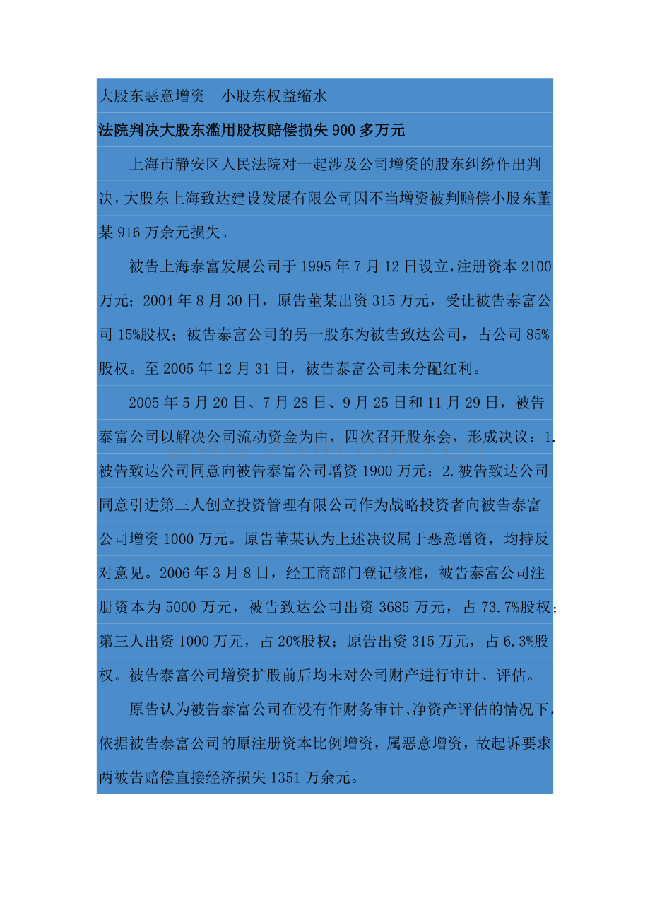 大股东恶意增资 小股东权益缩水.docx_第1页