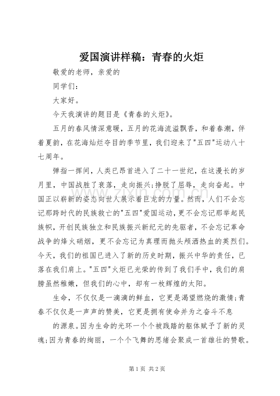 爱国演讲样稿：青春的火炬.docx_第1页