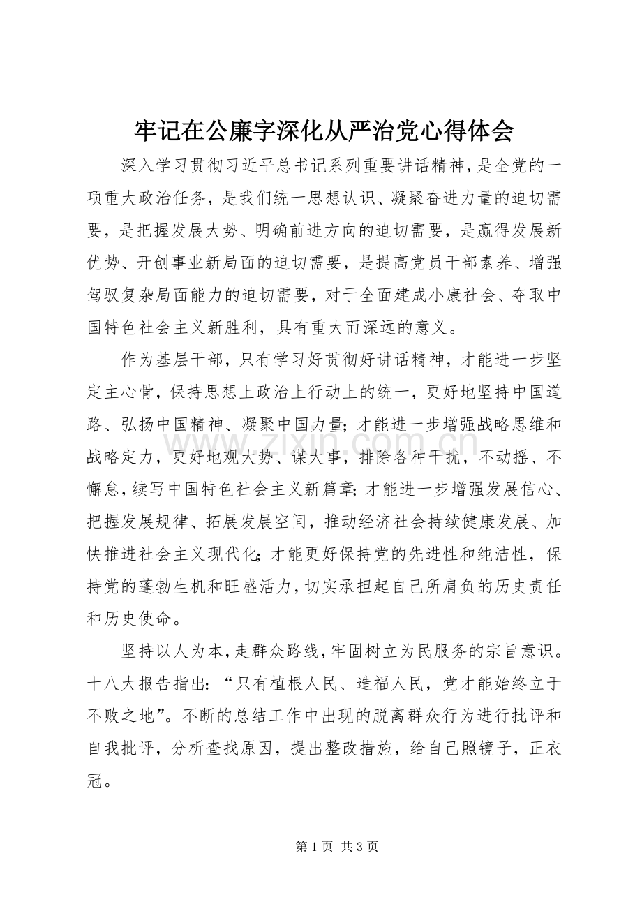 牢记在公廉字深化从严治党心得体会.docx_第1页