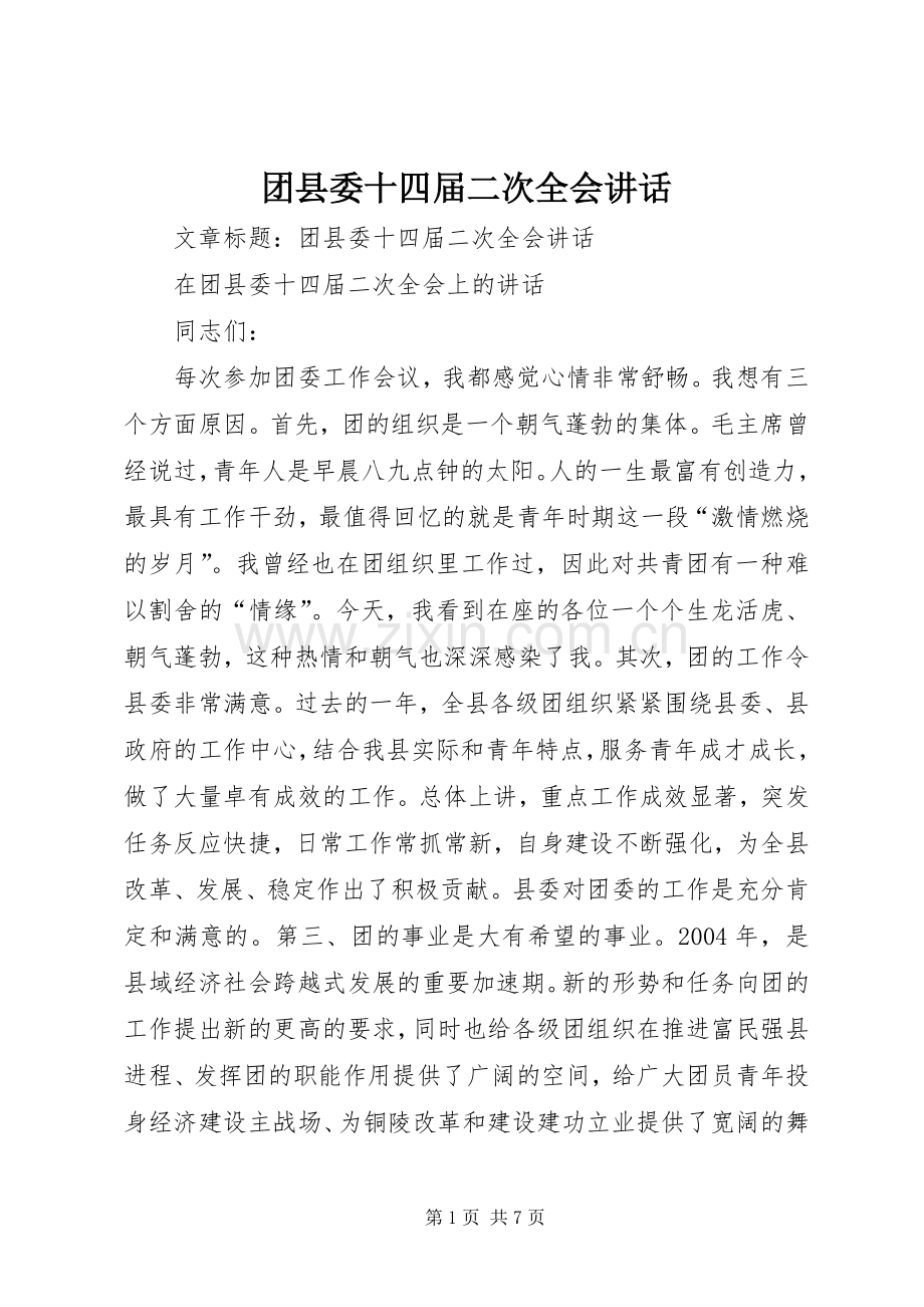 团县委十四届二次全会讲话.docx_第1页
