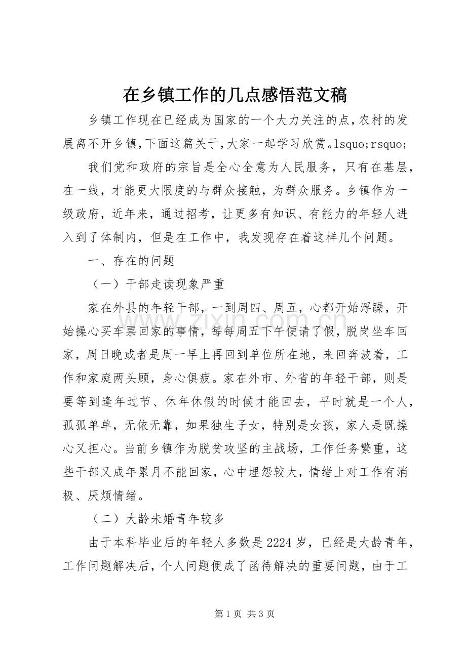 在乡镇工作的几点感悟范文稿.docx_第1页