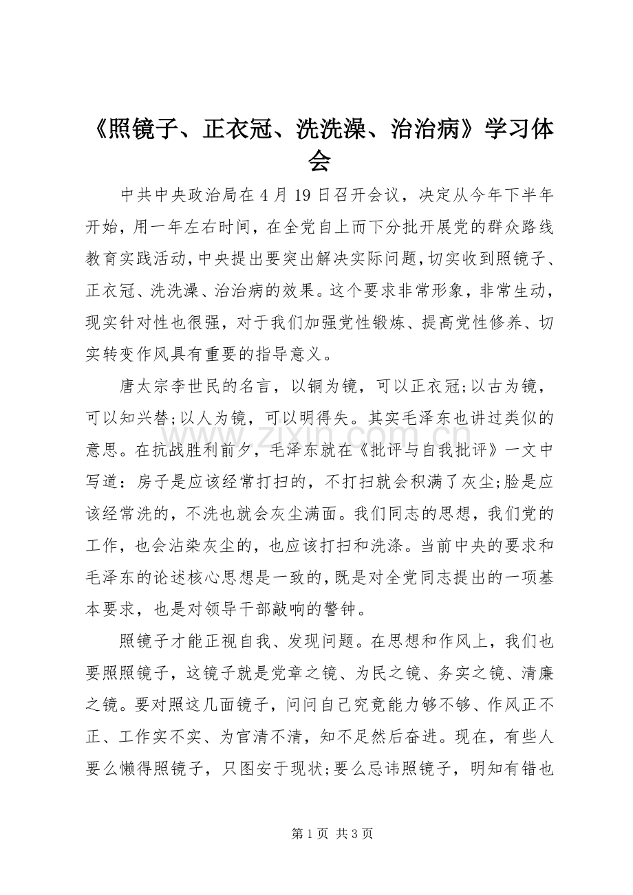 《照镜子、正衣冠、洗洗澡、治治病》学习体会.docx_第1页