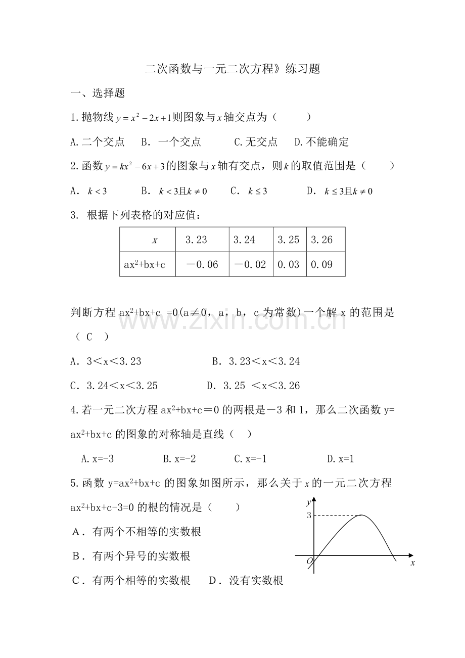 二次函数与一元二次方程练习题.docx_第1页