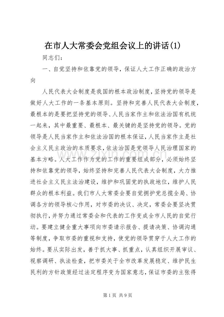 在市人大常委会党组会议上的讲话(1).docx_第1页