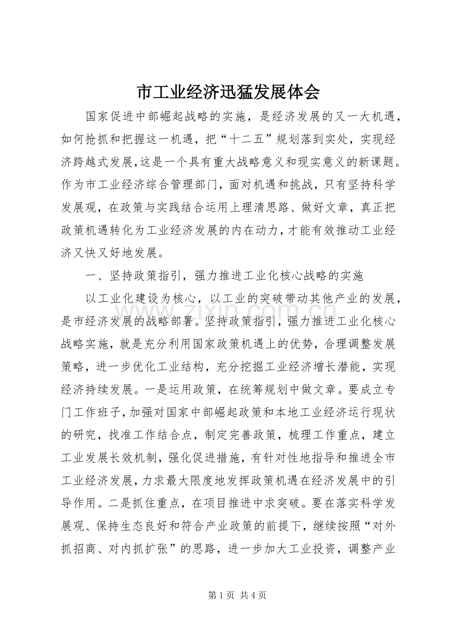 市工业经济迅猛发展体会.docx_第1页