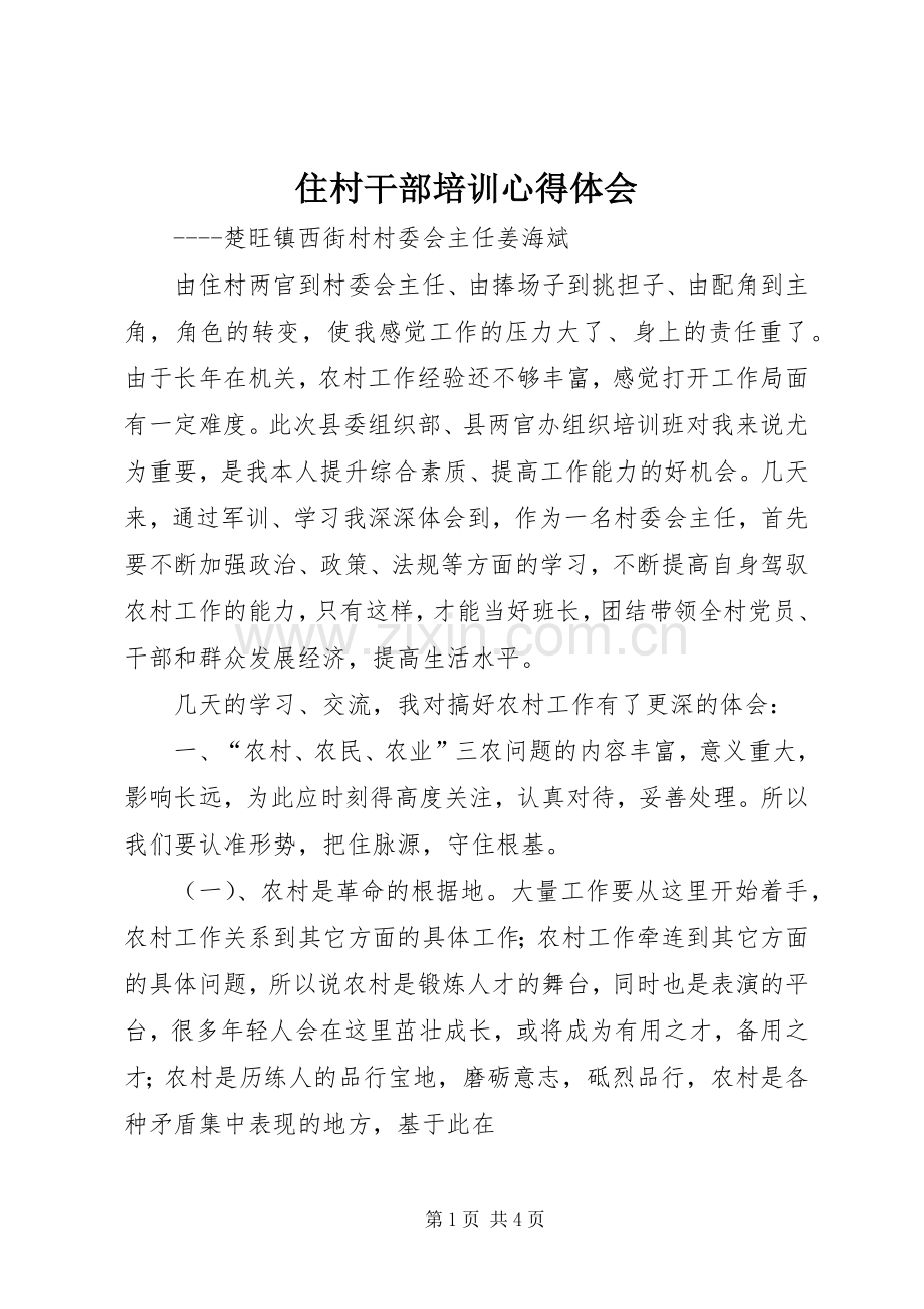 住村干部培训心得体会.docx_第1页