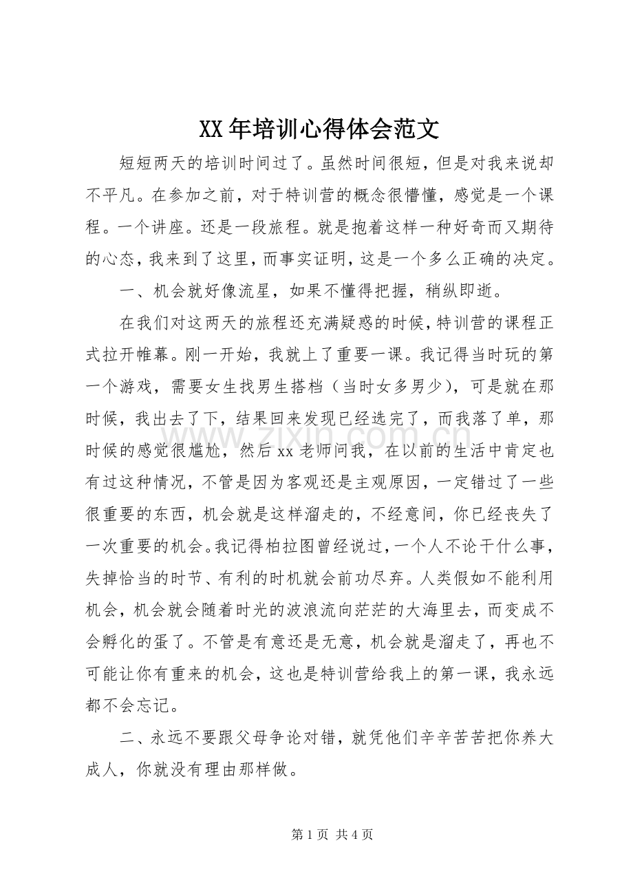 XX年培训心得体会范文.docx_第1页