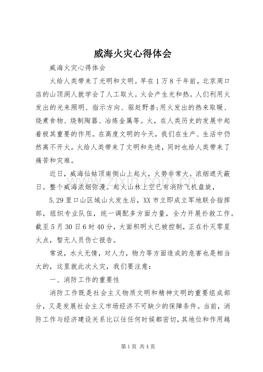 威海火灾心得体会.docx_第1页