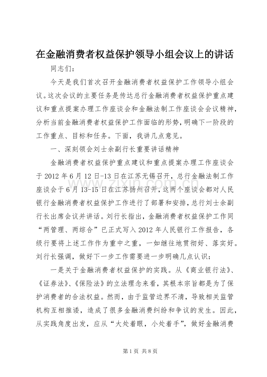 在金融消费者权益保护领导小组会议上的讲话.docx_第1页