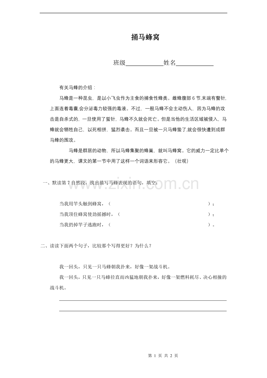 《捅马蜂窝》试题.doc_第1页