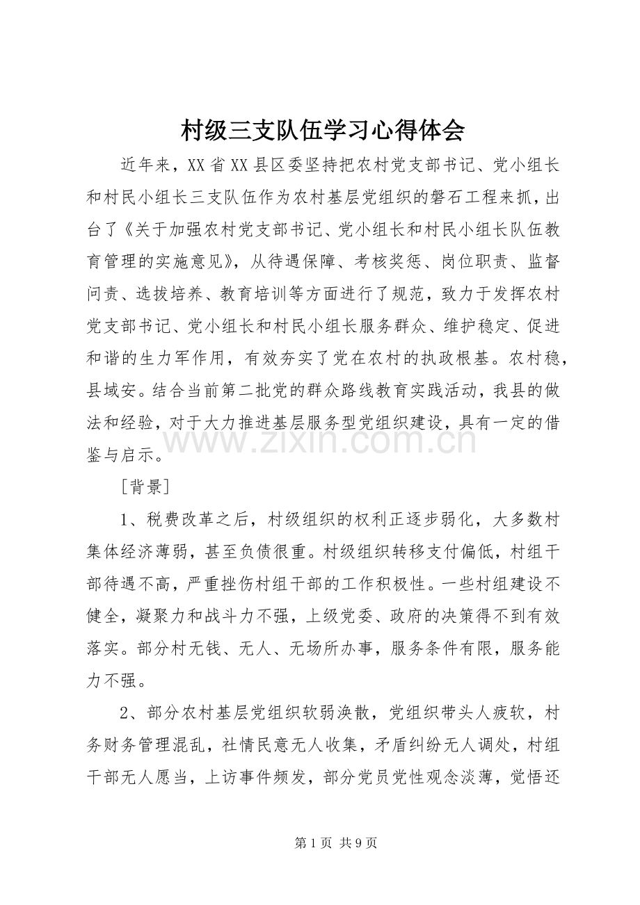 村级三支队伍学习心得体会.docx_第1页