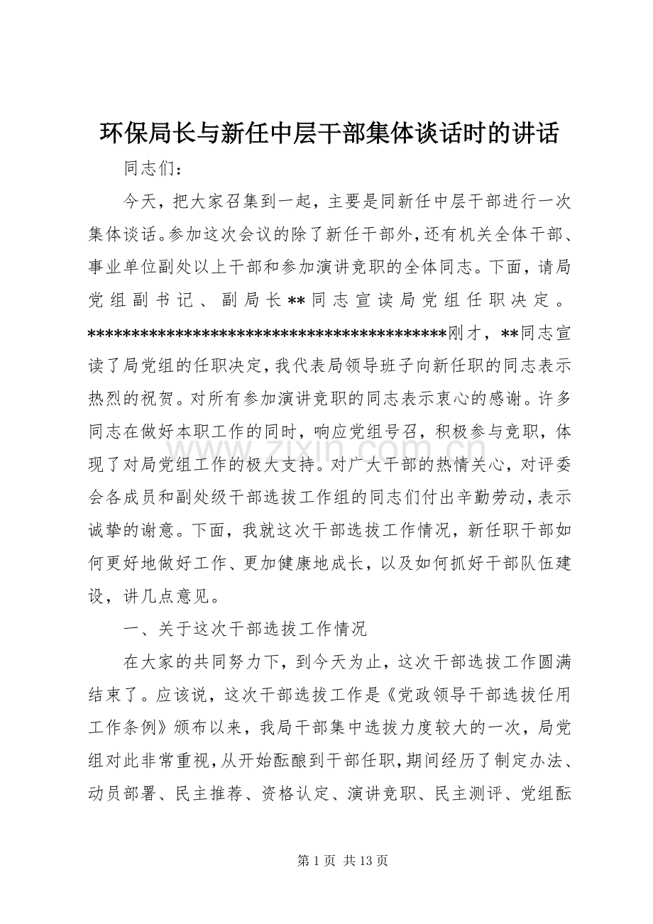 环保局长与新任中层干部集体谈话时的讲话.docx_第1页