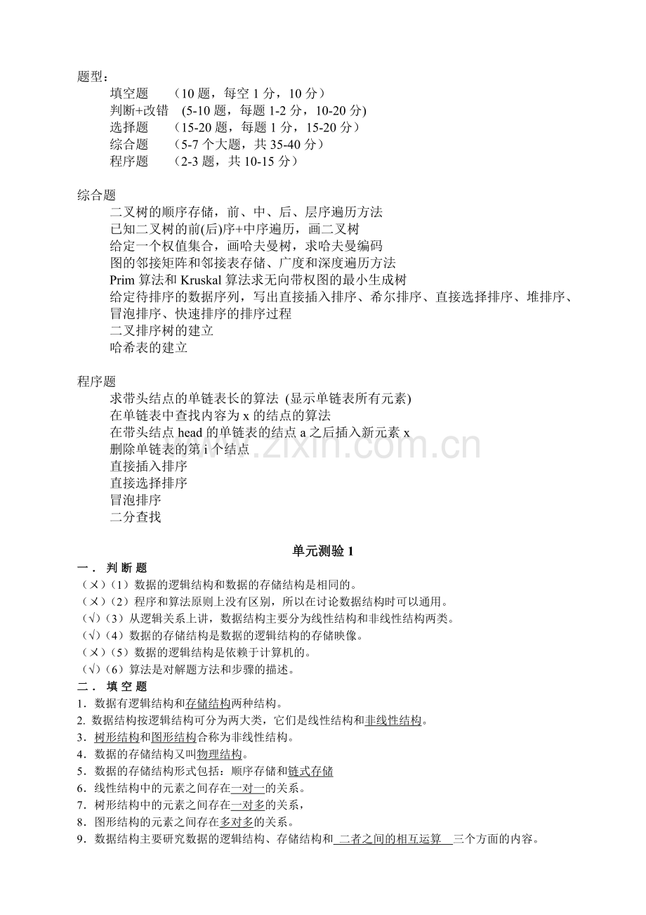 数据结构_模拟测验题全部(带答案).doc_第1页