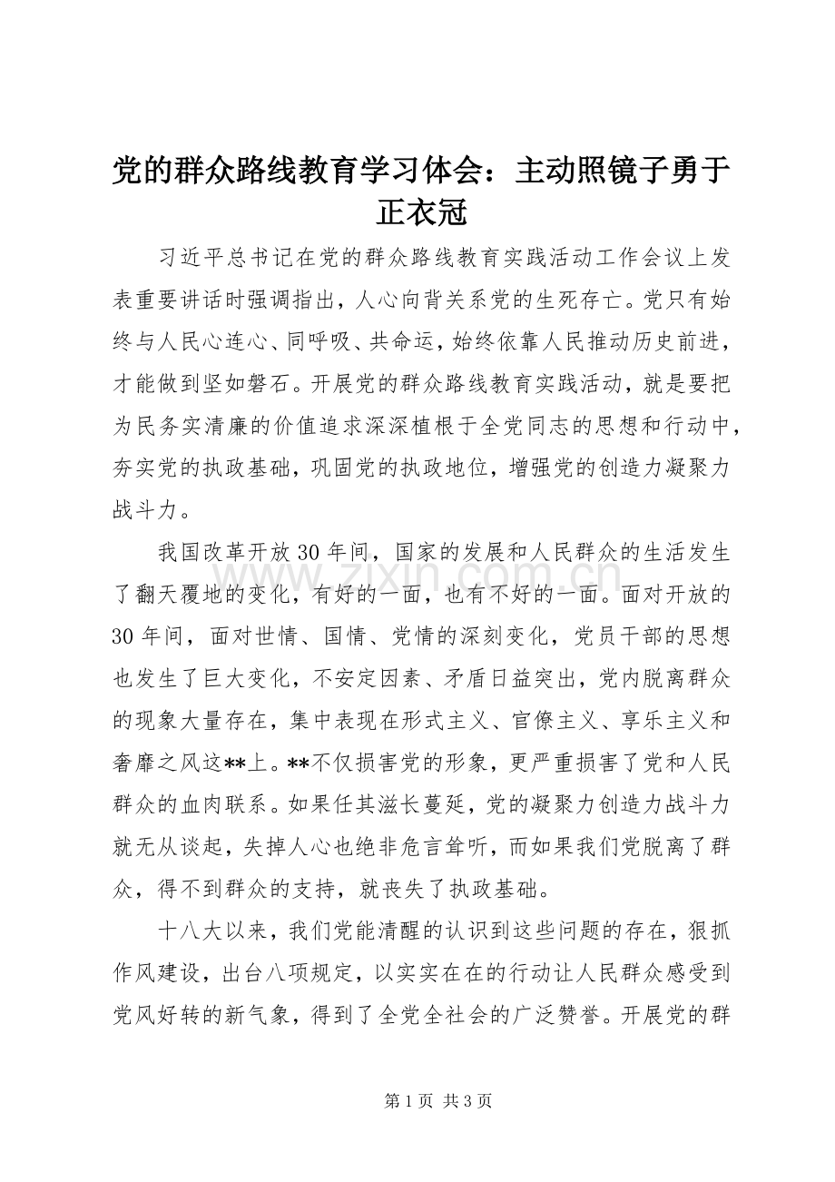 党的群众路线教育学习体会：主动照镜子勇于正衣冠.docx_第1页