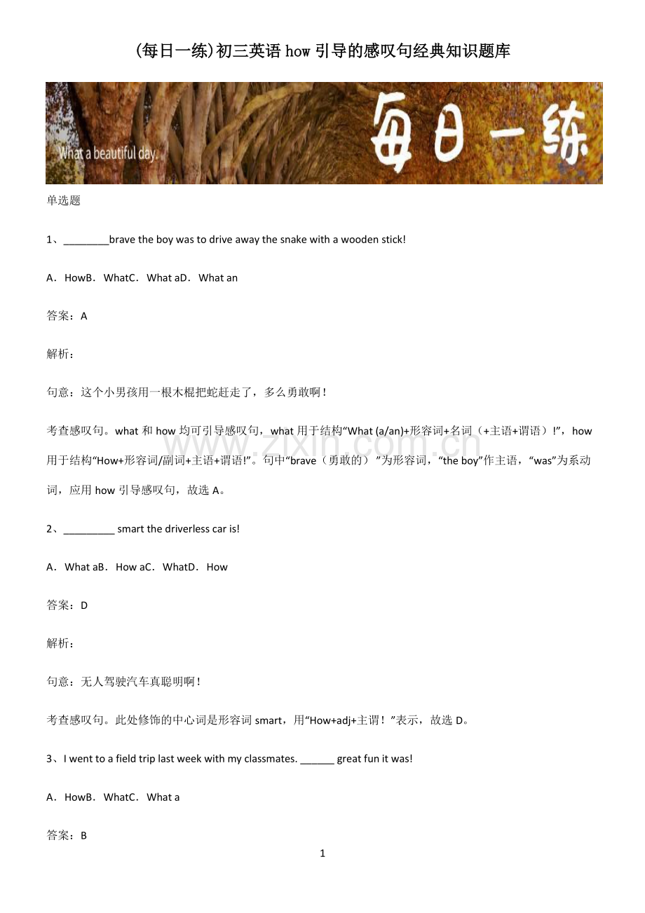 初三英语how引导的感叹句经典知识题库.pdf_第1页
