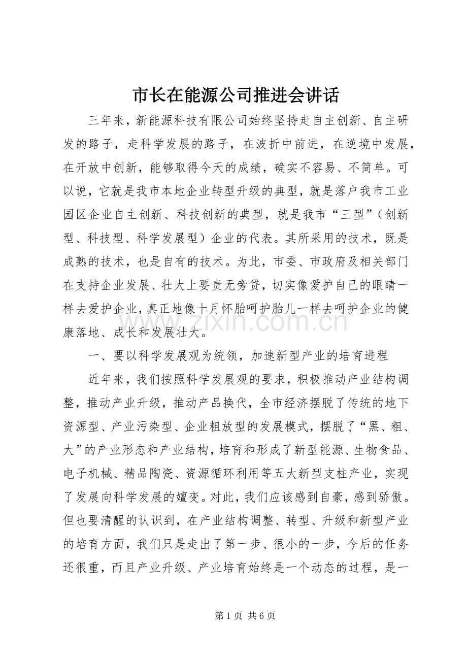 市长在能源公司推进会讲话.docx_第1页