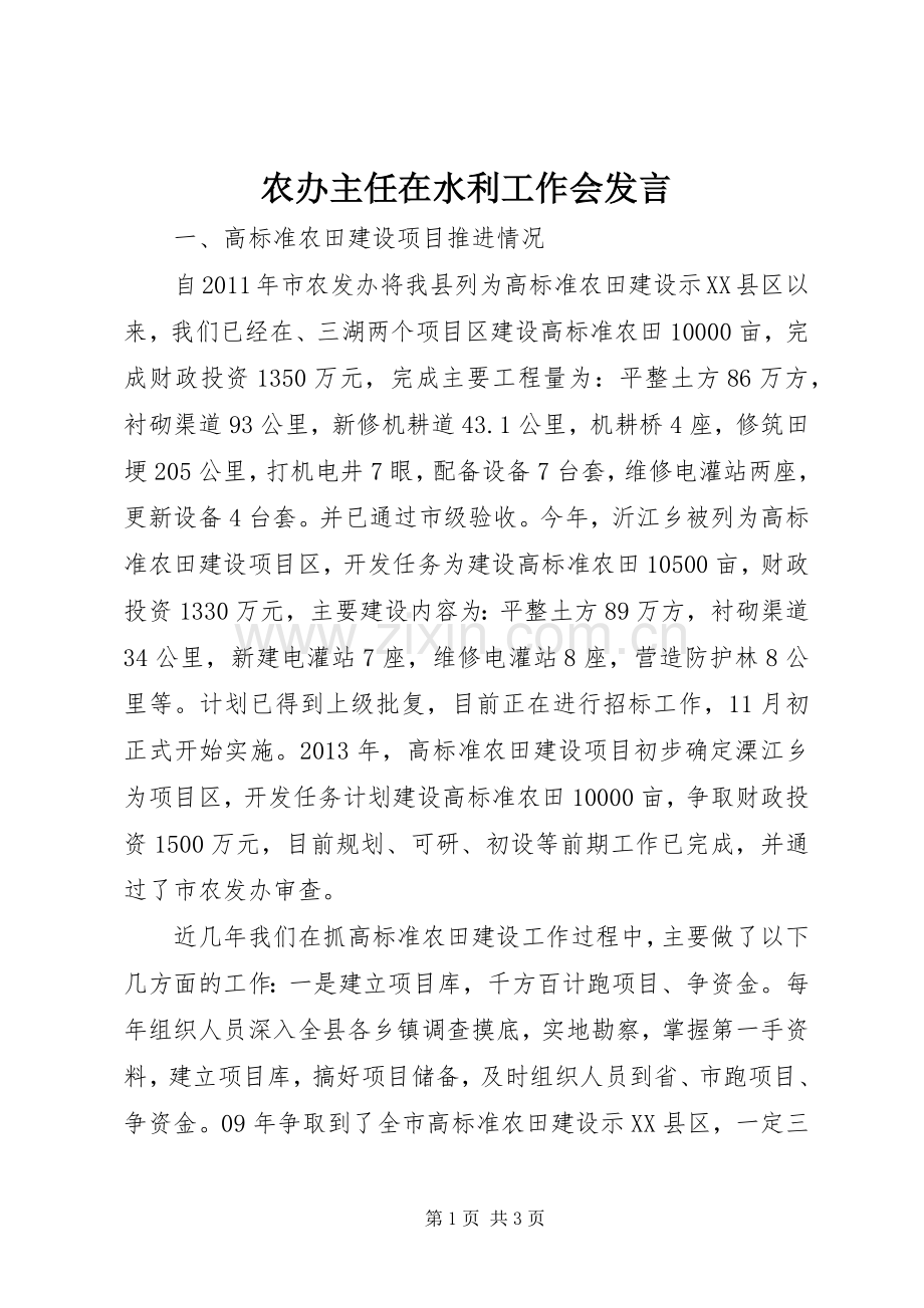 农办主任在水利工作会发言.docx_第1页