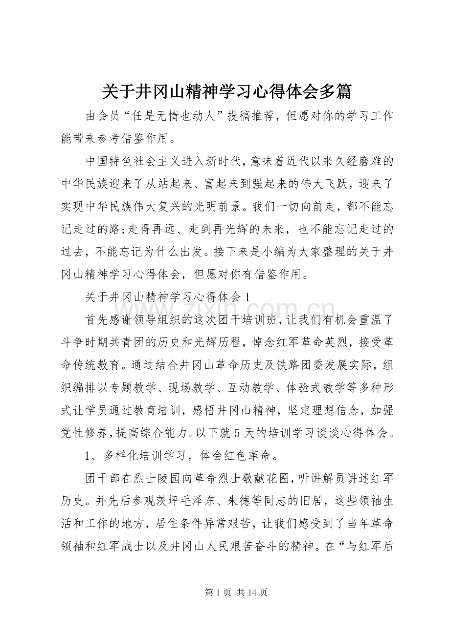 关于井冈山精神学习心得体会多篇.docx_第1页