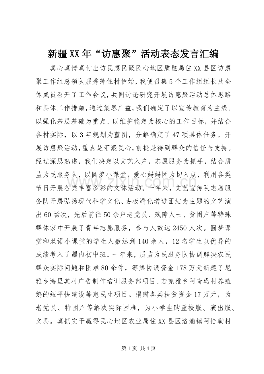 新疆XX年“访惠聚”活动表态发言汇编.docx_第1页