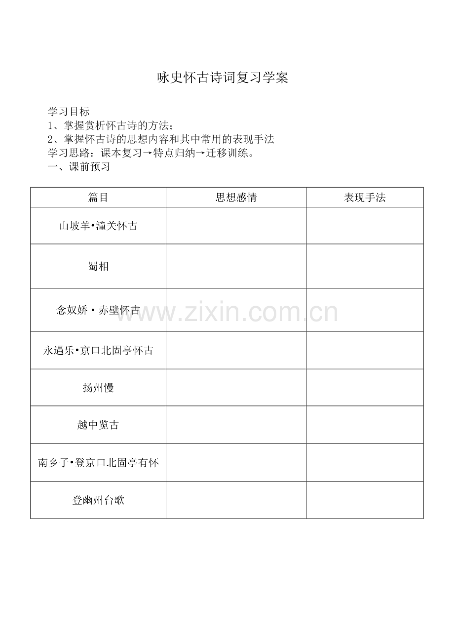 咏史怀古诗词复习学案.docx_第1页