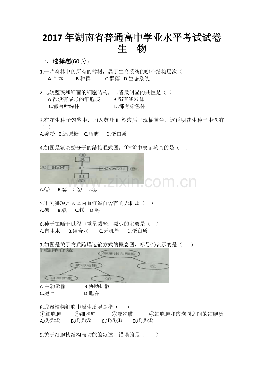 2017学业水平考试真题.doc_第1页