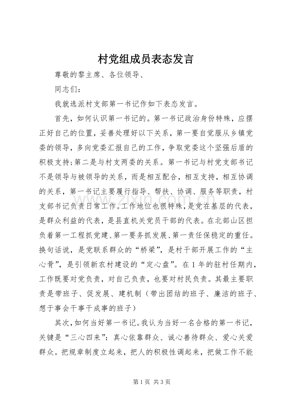 村党组成员表态发言.docx_第1页