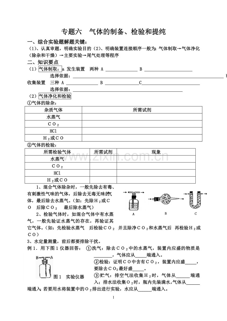 专题气体的制备检验和提纯.doc_第1页