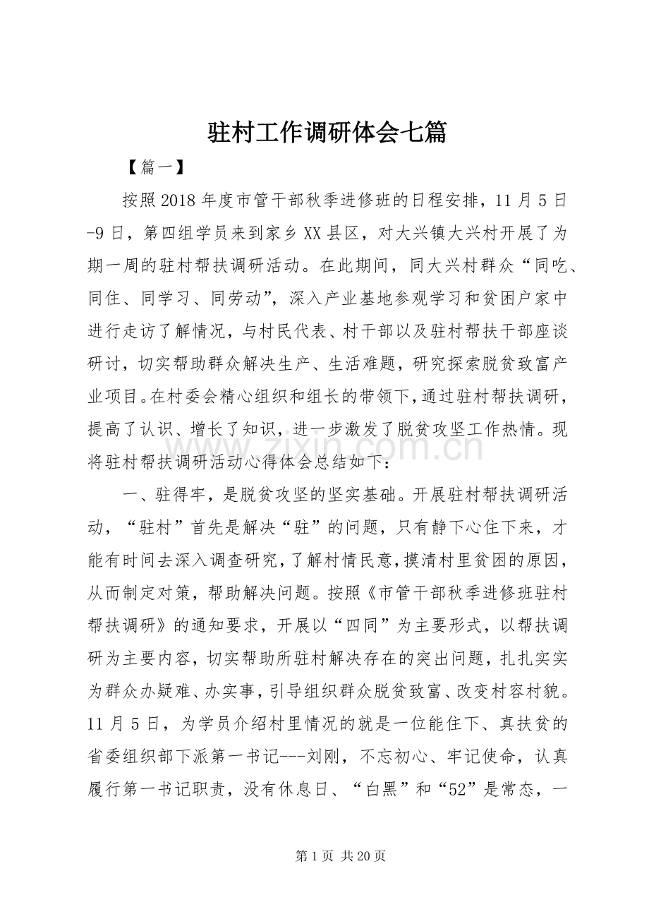 驻村工作调研体会七篇.docx_第1页