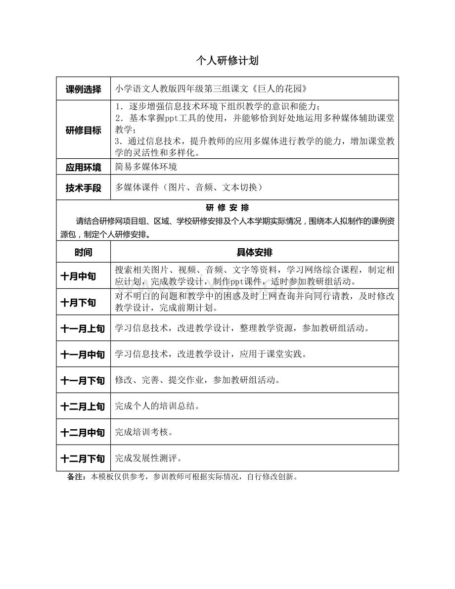 徐海微个人研修计划.doc_第1页