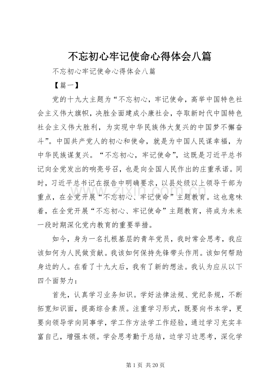不忘初心牢记使命心得体会八篇.docx_第1页