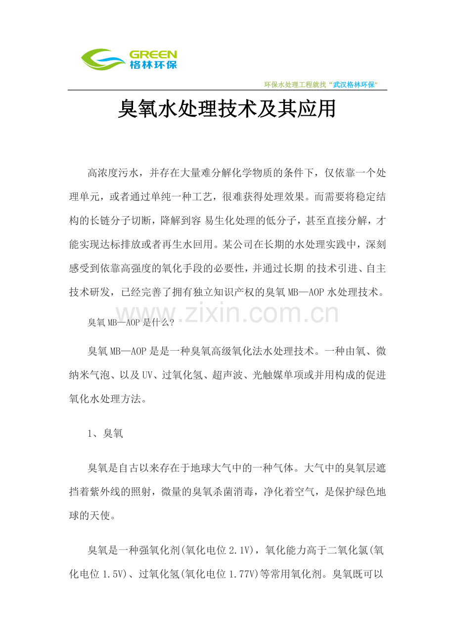 臭氧水处理技术及其应用.docx_第1页