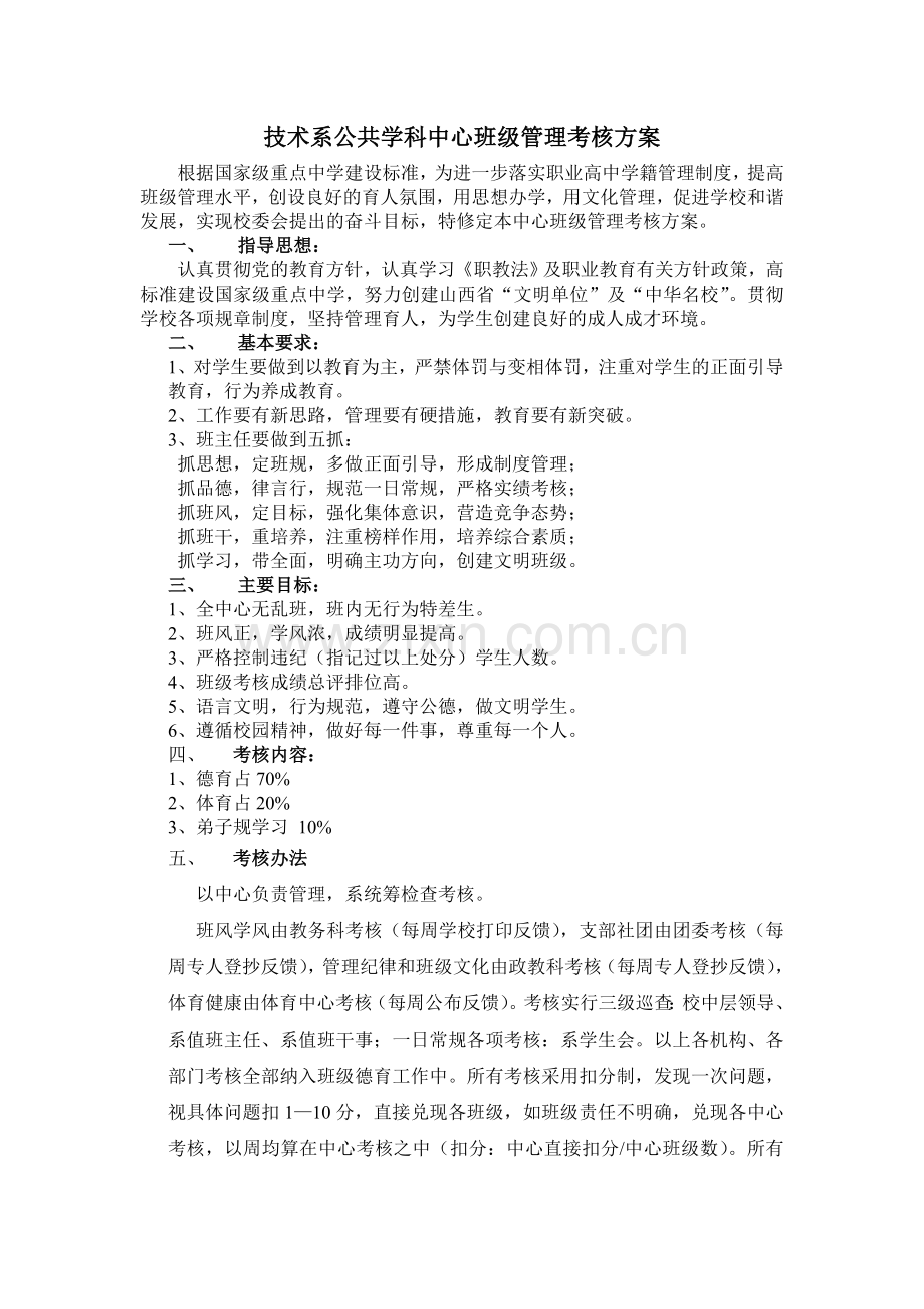技术系公共文化中心班级管理考核方案.doc_第1页
